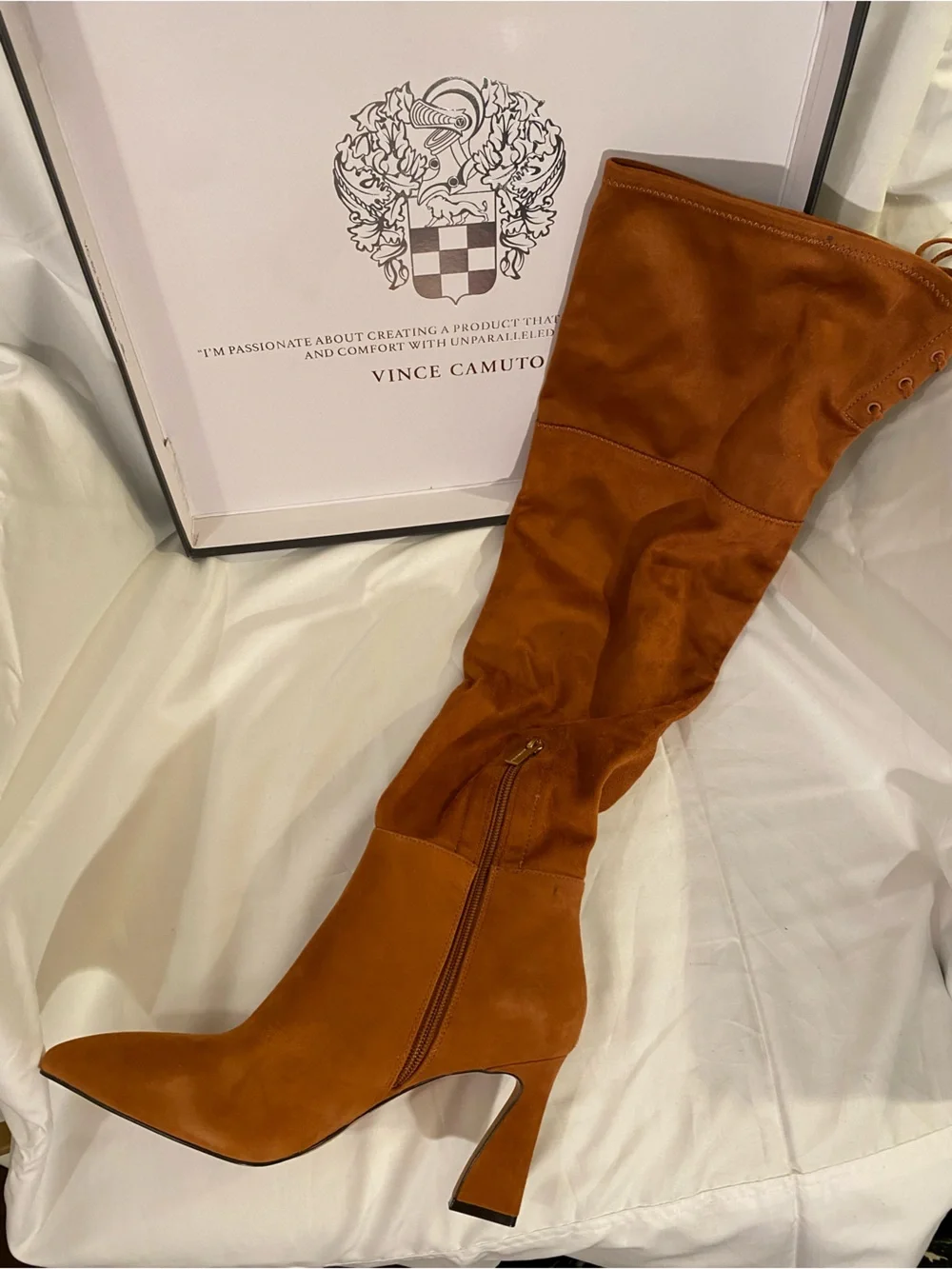 NIB Vince Camuto Tapala over the knee boot brown suede 9 wide calf lace up